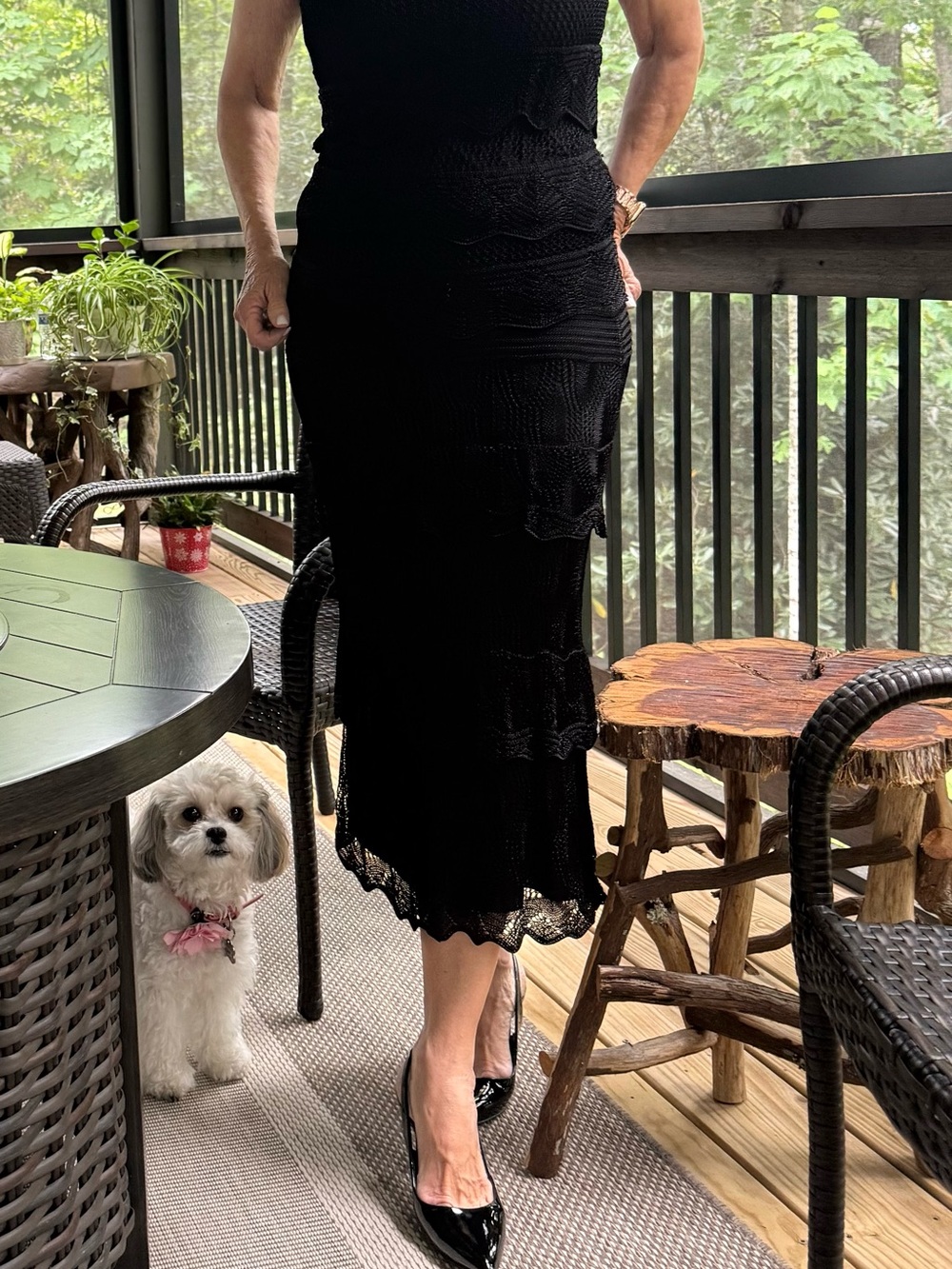 White House Black Market Black Crochet Maxi Skirt and Top
